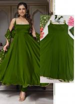 Georgette Green Traditional Wear Embroidery Work Readymade Anarkali Suit